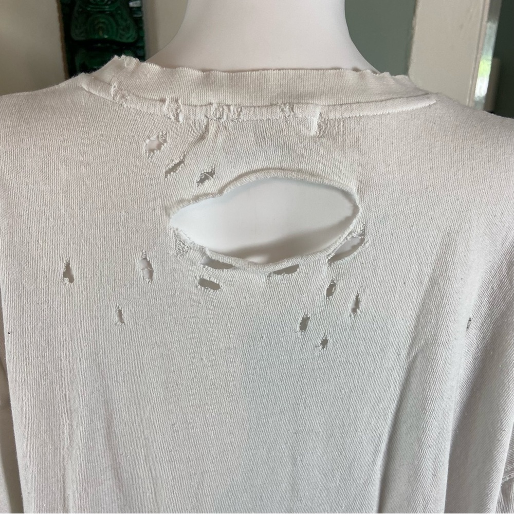 We The Free People Rubi Ivory Bone White Distressed Short Sleeve Tee T Shirt XL - Picture 10 of 13
